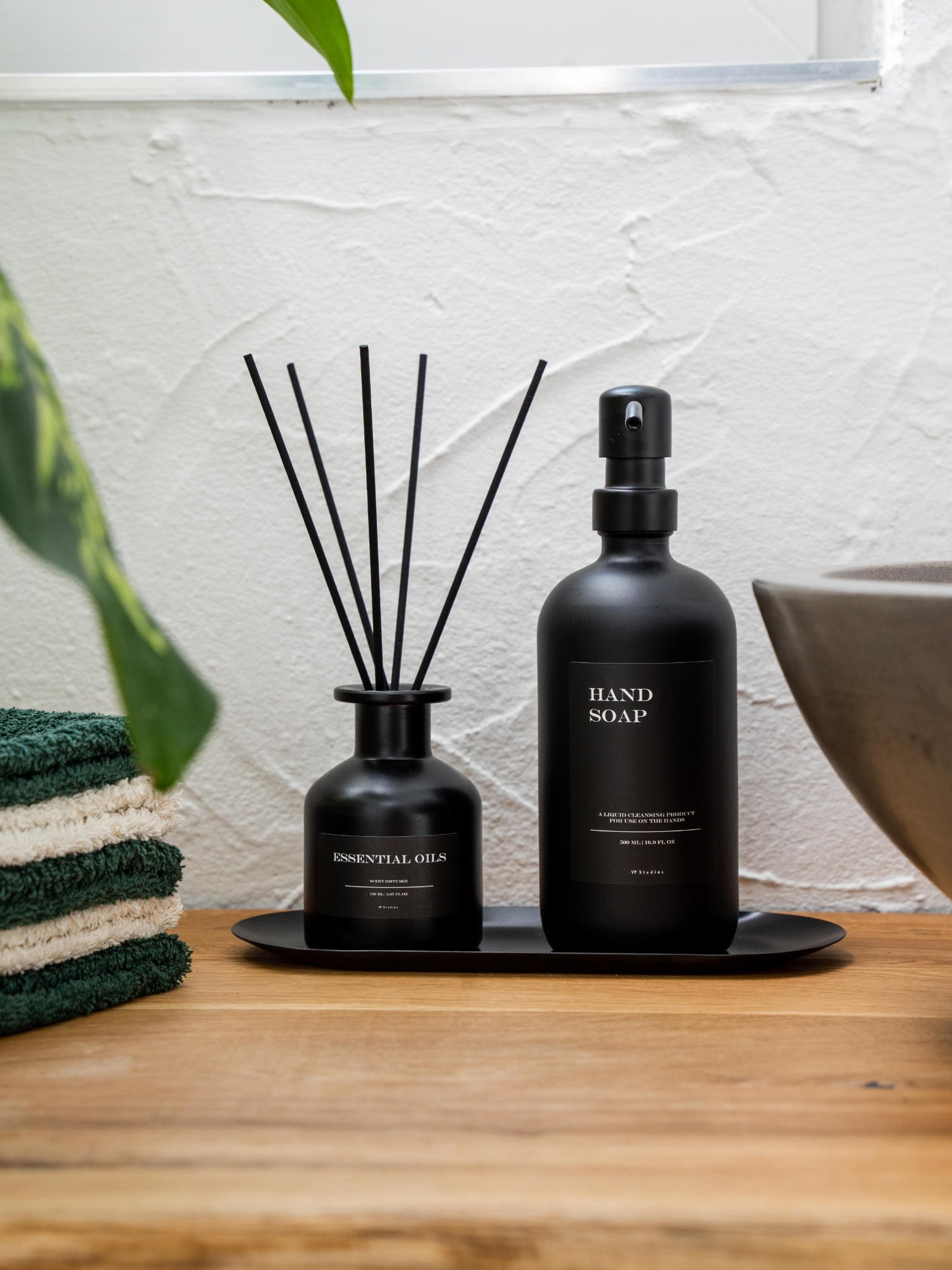 Geschenkset "Seifenspender + Raumduft" - Schwarz - Glas (All Black Edition)