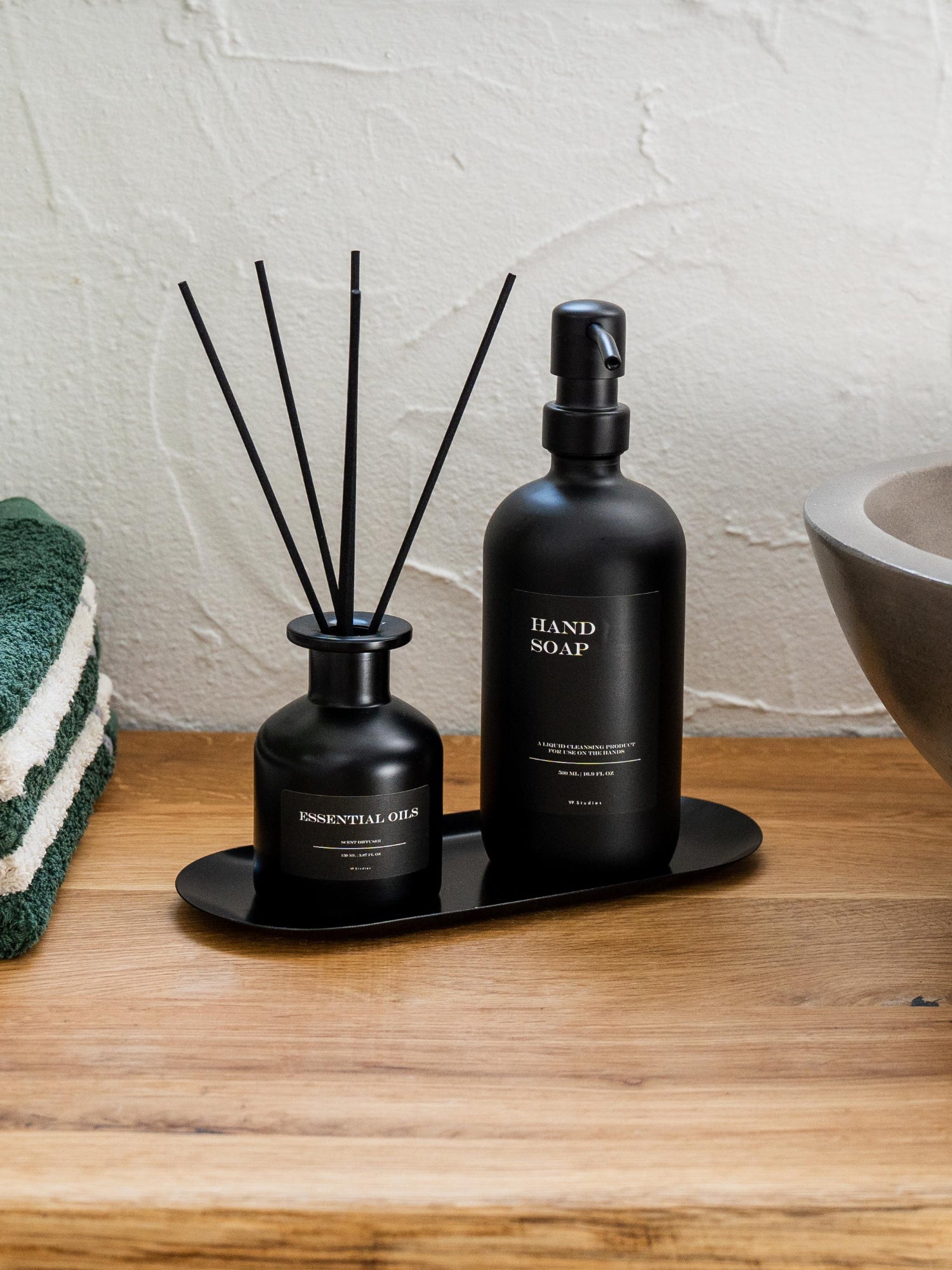 Geschenkset "Seifenspender + Raumduft" - Schwarz - Glas (All Black Edition)