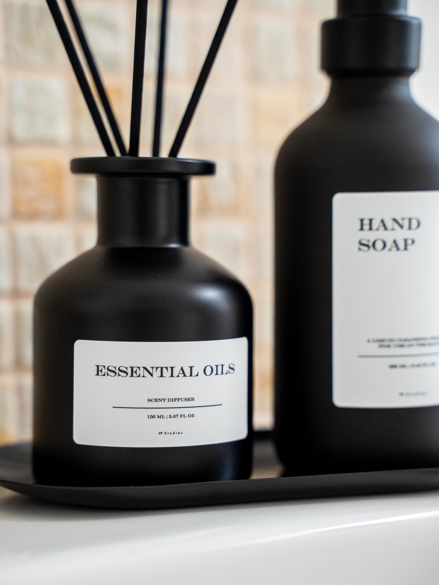 Geschenkset "Seifenspender + Raumduft" - Schwarz - Glas