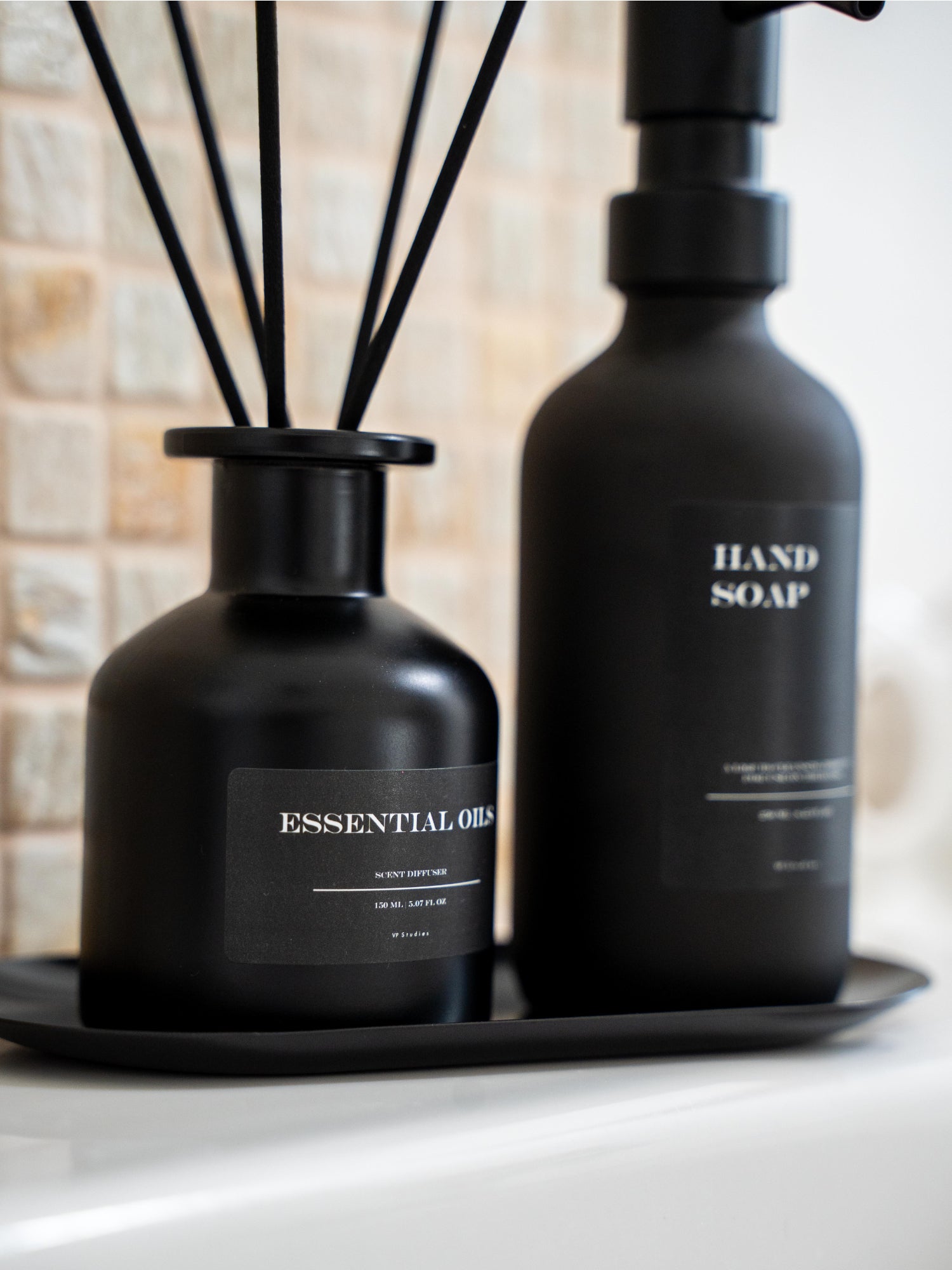 Geschenkset "Seifenspender + Raumduft" - Schwarz - Glas (All Black Edition)